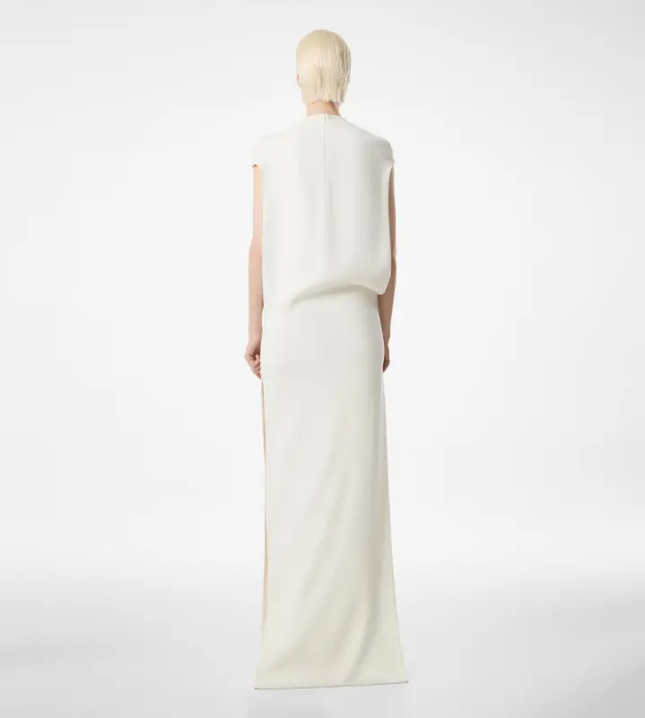 SILK DOUBLE GEORGETTE STRETCH EVENING DRESS CHALK online